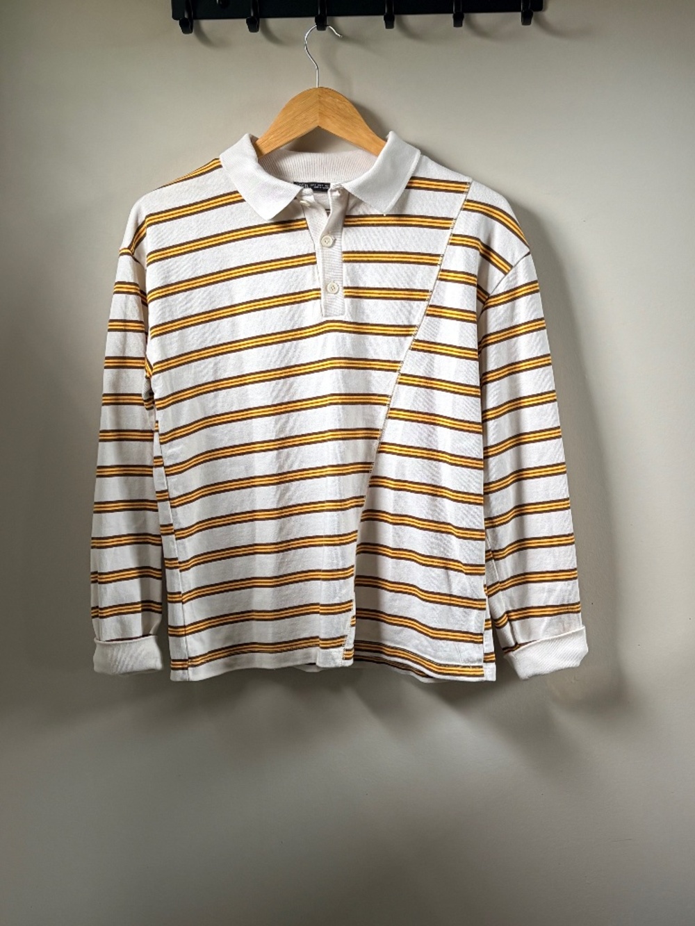 Zara Striped Rugby Long Sleeve Shirt Yellow Brown Cream S